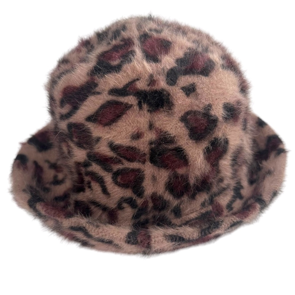 Filippo Catarzi Angora Leopard Animal Print Fedora Bucket Hat